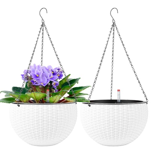 CPROSP 2-Piece 28 cm Self-Watering Pot Hanging with Water Level Indicators, Self-Watering Flower Pot, Hanging Basket, Hanging Flower Pots with Drainage Holes, Flower Pot Water Storage with Pot System