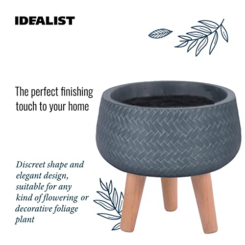 IDEALIST 11 Inch Plaited Sage Green Reinforced Stone Bowl Planter | Large Bonsai Pot on Legs | Indoor Plant Pot D28 H26 cm, 10 litres