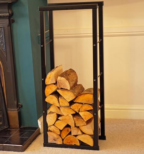 Speedwellstar Firewood Log Rack Store 100x40 cm Storage Large Small Metal Shelf Stand Tall Steel Black Inside & Outside (H 100 x W 40cm)