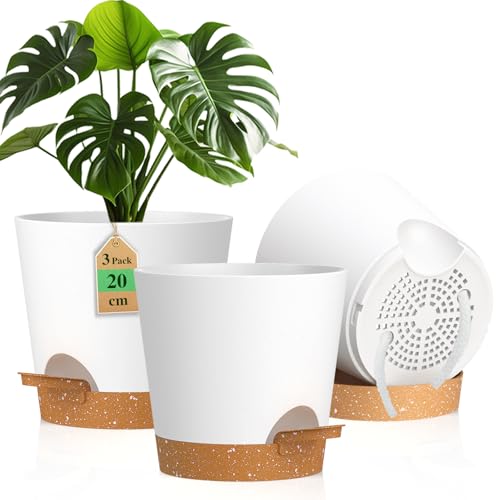 WSMKSZ 20cm Self Watering Plant Pots – 3 Pack