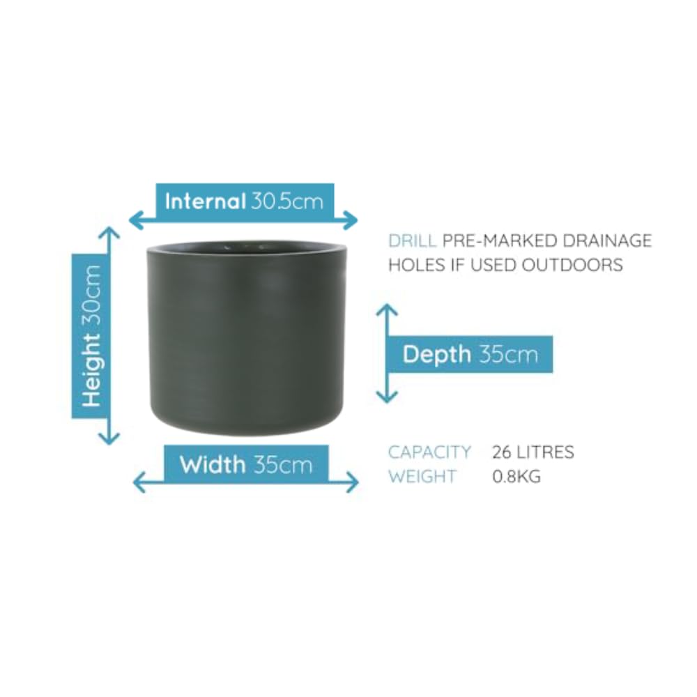 Gardenesque Ecomade Planter 35cm, Dark Green, Reclaimed Ocean Waste Plastic, Eco-Friendly, UK-Made Pot for Indoor & Outdoor Use, Lightweight, 35 x 35 x 30cm