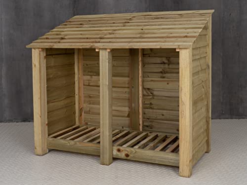 Wooden log store 4ft (W-146cm, H-126cm, D-88cm), natural finish (Without kindling shelf)