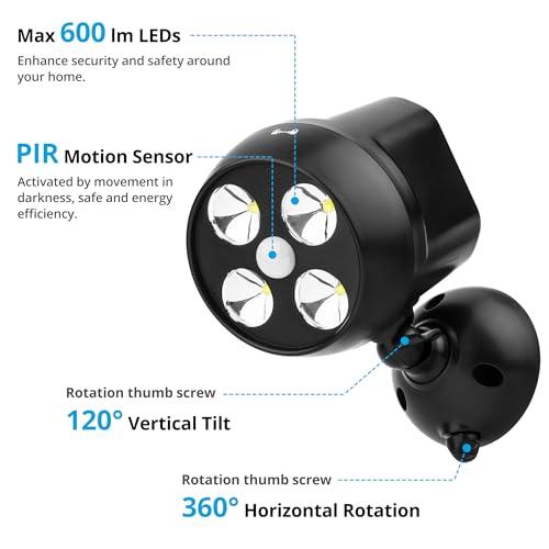 NICREW Battery Powered Outdoor LED Security Light 2-Pack, PIR Motion Sensor Spotlight, Weatherproof Outdoor Wall Light for Gardon Walkways