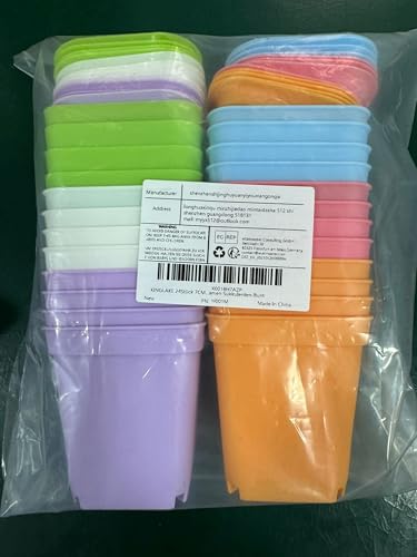 KINGLAKE 12Pcs 7cm Plastic Square Plant Pots with Trays, Thick Seed Seedling Pots, Small Coloured Nursery Flower Pots for Vegetables Cuttings Succulent Cacti Herbs