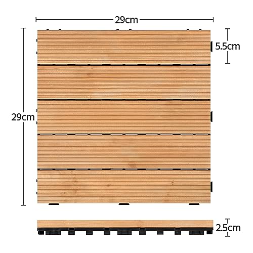 Yaheetech 27 Pcs Composite Decking Tiles Flooring Tiles Interlocking Fir Wood Deck Tiles Indoor & Outdoor for Patio Garden Poolside 30×30cm- Natural Wood