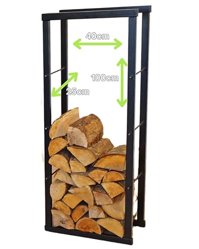 Speedwellstar Firewood Log Rack Store 100x40 cm Storage Large Small Metal Shelf Stand Tall Steel Black Inside & Outside (H 100 x W 40cm)
