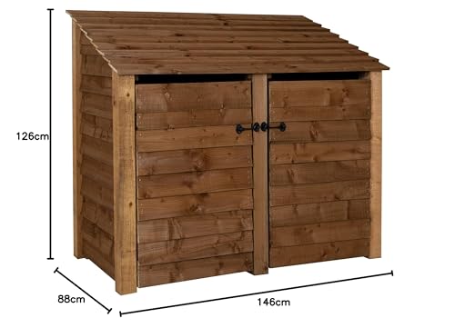 Wooden Log Store 4Ft With Doors (W-146cm, H-126cm, D-88cm), brown finish (Without kindling shelf)