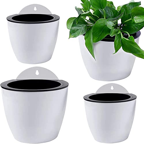 Qixuer 4 Pcs Automatic water absorption Wall Hanging Flower Pots,Wall Hanging Flower Pots with Plastic Plant Pot for Home Office Garden Balcony Fence Ornaments (2 Sizes)