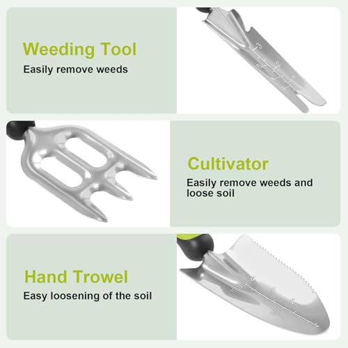 DEWINNER Garden Tools Set, 3pcs Stainless Steel Gardening Tools Kits with Beautiful Box, Planting Tools with Ergonomic Handle, Weeder Tool, Garden Hand Fork, Trowel for Planting