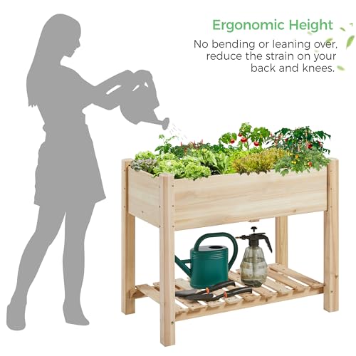 Yaheetech Raised Garden Bed 2 Tiers Wooden Plant Raised Bed Garden Elevated Planter Box with Storage Shelf for Vegetables/Flowers/Herbs/Fruits,86 x 46 x 76cm