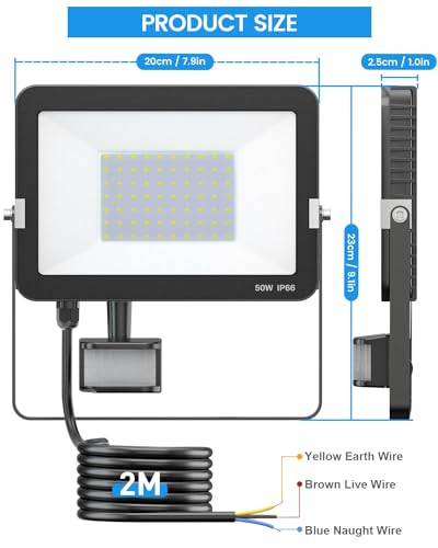 KALAHOL 2024 Newest 50W Security Lights Security Lights Outdoor Motion Sensor with IR Remote Control, 5000LM 6500K Cold White Outdoor Lights IP66 Waterproof LED Floodlights for Garden, Backyard