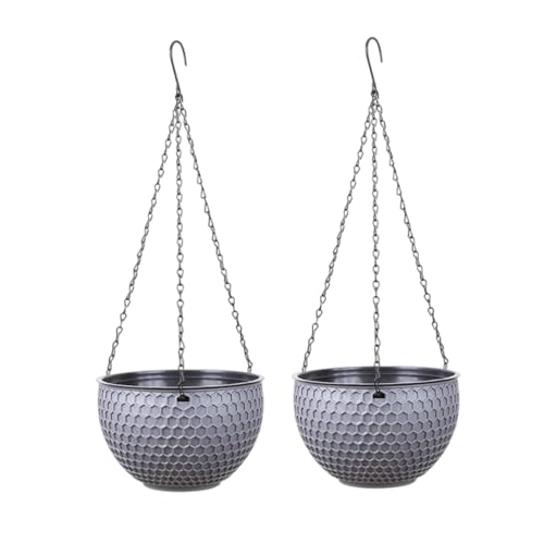 Hanging Flower Pots,2Pc Grey Hanging Planter Hanging Self-Watering Plant Pots Minimalist Type Hanging Flower Pots Basket With Drainage Hole for Indoor Outdoor(M)