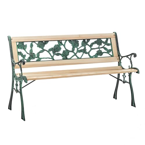 BIRCHTREE 3 Seater Wooden Garden Bench Cast Iron Legs