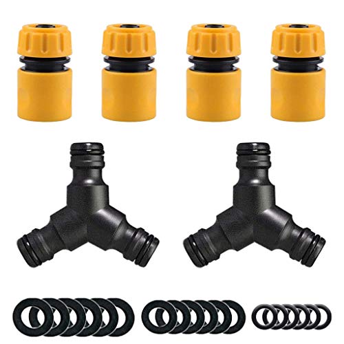 YAAVAAW 6 Pack Garden Hose Connector - Contains 4 Pack Hose End Connector & 2 Pack Y Male Hose Connector Splitter, Fitting for 1/2 inch (15mm) Hosepipe End Quick Connector & Shunt