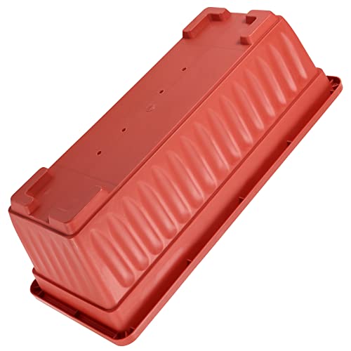 PINGEUI 6 Pack 43cm Plastic Window Box Planter, Rectangular Windowsill Countryside Flower Box Planter, Vegetable Growing Containers with Trays and 30 PCS Plant Labels, Terracotta Color