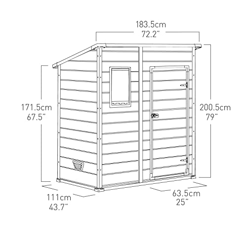 Keter Manor Outdoor Pent Single Door Garden Storage Shed 6 x 4ft Beige Brown Wood Effect Fade Free All Weather Resistant Safe And Secure Zero Maintenance 15 year Warranty