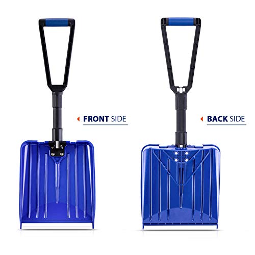 ORIENTOOLS Folding Snow Shovel,Portable Snow Showel with Collapse D Grip,Lightweight Portable Plough for Car(Blue, Length: 33-80cm, Blade: 28x33cm)