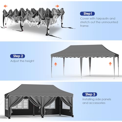 LIFERUN 3mx6m Pop Up Gazebo, Waterproof Folding Tent with 6 Removable Sidewalls, 6 Sandbags & Storage Bag, UPF50- Marquee Canopy Outdoor Pavilion, Event Shelter for Garden Party Wedding Market Camping