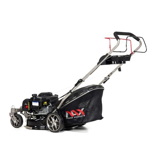 NAX POWER PRODUCTS 1000S self-propelled lawn mower with Briggs & Stratton combustion engine of 125 cm3 capacity, 450E series, mowing width 42 cm 45-litre basket deck cleaning system