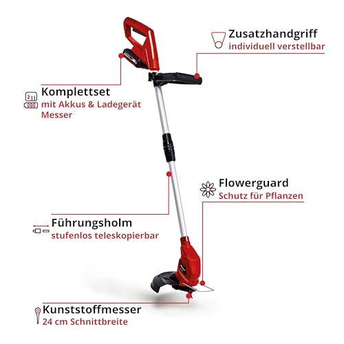 Einhell Power X-Change Cordless Strimmer With Battery And Charger - 18V Lightweight Grass Trimmer With 20 x Blades, 24cm Cutting Width - GC-CT 18/24 Li Garden Lawn Trimmer