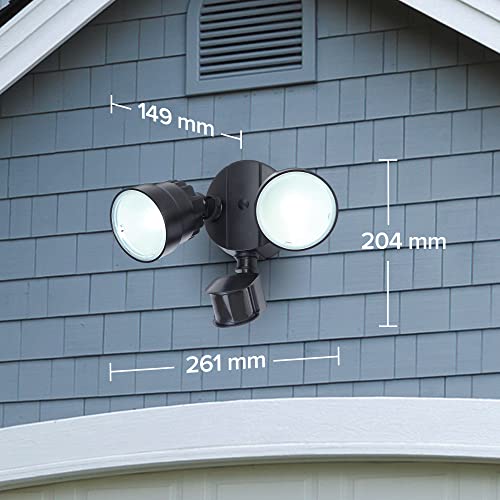 LUTEC Security Light Outside Lights with Sensor Outdoor Wall Lights Integrated Twin Heads Flood Light, Exterior for Yard Black 5000K 1250LM