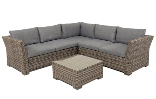 Backyard Furniture Chesterton Luxury 5 Seater Deepseating Rattan Garden Lounge Set with Cushions, Black, 230 x 146 x 67 cm *UPDATED fabric*, Black