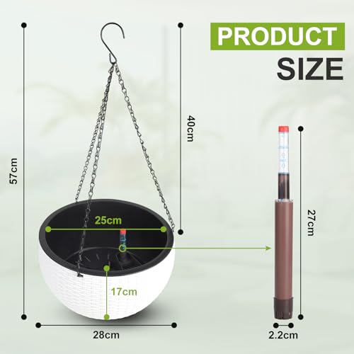 CPROSP 2-Piece 28 cm Self-Watering Pot Hanging with Water Level Indicators, Self-Watering Flower Pot, Hanging Basket, Hanging Flower Pots with Drainage Holes, Flower Pot Water Storage with Pot System