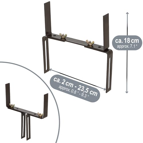 com-four® 4x flower box holders for balcony parapets and railings - flexible metal attachment for plant boxes - 2-way adjustable - no drilling (brown)