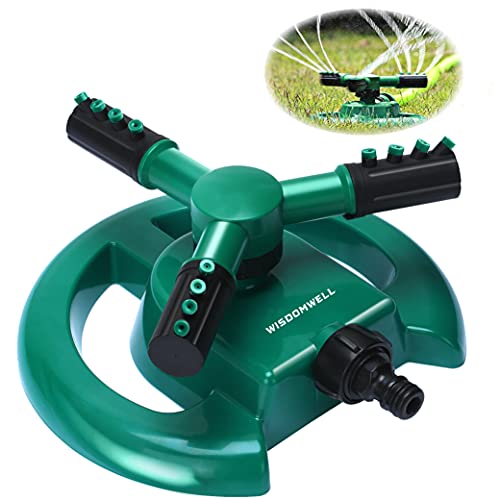WISDOMWELL Garden Sprinkler Automatic Lawn Water Sprinkler 360 Degree 3 Arm Rotating Sprinklers System for Watering Your Lawn Plants Flowers Veggies and More