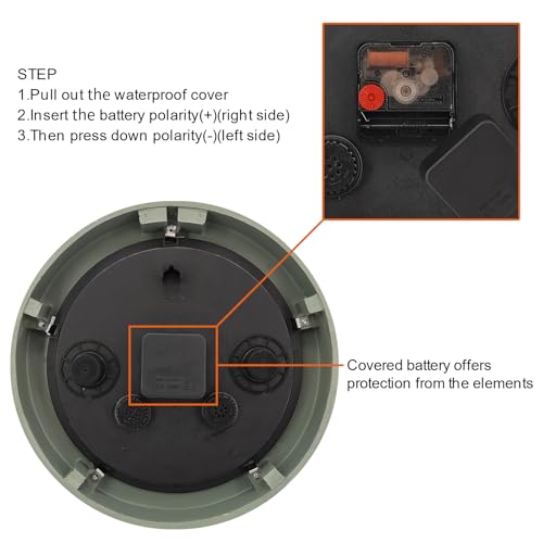 OCEST Heavy Duty Garden Clocks Outdoor Waterproof, 13inch Resin Large Wall Clock with Thermometer and Hygrometer Battery Operated Non Ticking Decorative for Patio Pool