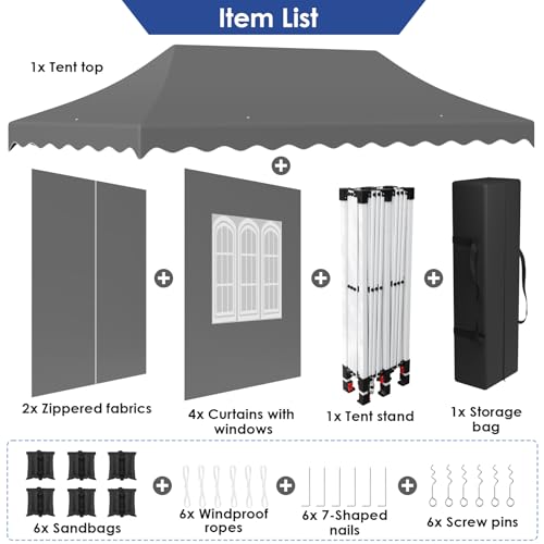 LIFERUN 3mx6m Pop Up Gazebo, Waterproof Folding Tent with 6 Removable Sidewalls, 6 Sandbags & Storage Bag, UPF50- Marquee Canopy Outdoor Pavilion, Event Shelter for Garden Party Wedding Market Camping