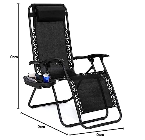 Aspect Zero Gravity Chair, Outdoor Garden Sunloungers, Sturdy Textoline, Reclining Garden Chairs with Cup Holder and Pillow Headrest - Black