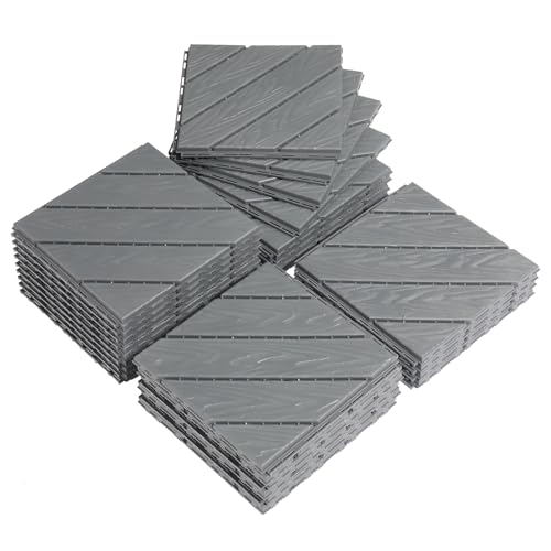 Bonnlo Grey Plastic Decking Tiles – 27 Pack 30x30cm