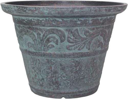 Muddy Hands 16 Litre Heavy Duty Vintage Stone Effect Plant Pot Outdoor Garden Round Flower Tree Plastic Planter (Turquoise Copper)