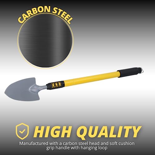 Garden Mile Telescopic Hand Held Trowel Cushioned Grip Handle with Hanging Hole Garden Tool Handy Digging Gardening Carbon Steel Head Indoor Outdoor Planting Patio Allotment Extends from 28" to 40"