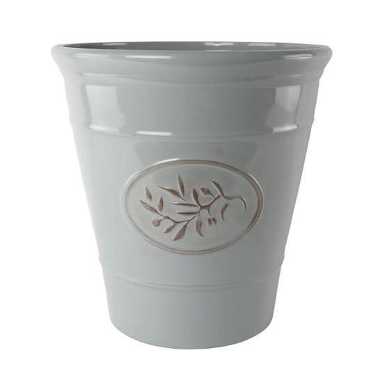 Classic Olive Outdoor Plastic Planter With Glossy Finish 40cm Frost Proof Long Lasting Flower Pot Garden Planter-Grey