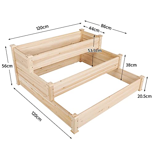 Yaheetech 3 Tier Raised Garden Bed Wooden Plant Raised Bed Elevated Planter Box Kit for Flowers/Vegetables/Herbs,120 x 120 x 56cm