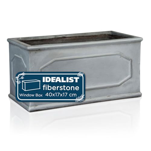 IDEALIST Outdoor Window Box 40 cm | Reinforced Stone Garden Planters with Drainage Holes | Leaden Grey Chelsea Windowsill Planter L40 W17 H17 cm, 7 litres