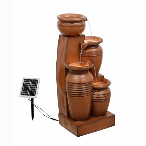 Teamson Home 28.7" 4-Tier Cascading Bowl Solar Powered Water Fountain for Outdoor Living Spaces, Terracotta