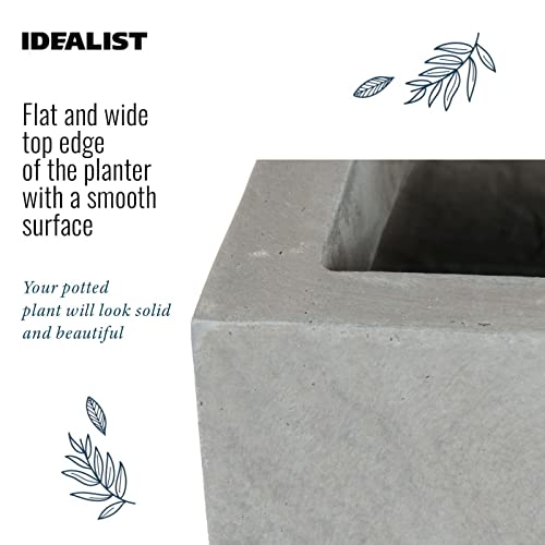 IDEALIST 50cm Large Square Planter for Trees | Grey Reinforced Stone Flower Pot with Drainage Holes L50 W50 H50.5 cm, 92 litres