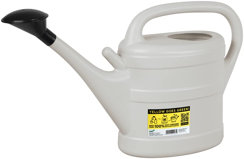 Recycled Plastic Watering Can 10 Litre - Light Grey with Detachable Rose and Rose Mounting.