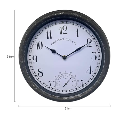 HH Home Hut Outdoor Garden Wall Clock Thermometer And Humidity Meter Ornament Weather Resistant 31cm