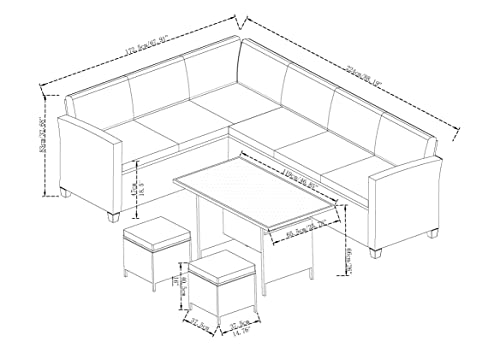 Panana 8-Seater Rattan Corner Sofa Set with Table & Stool, Outdoor Wicker Patio Lounge Furniture Set for Garden, Patio, Balcony, and Conservatory (Mixed Grey Wicker with Grey Cushions)