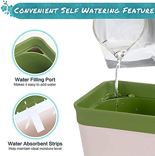 LATERN 3Pcs Self Watering Planter Pot, 27CM Rectangle Plastic Plant Pot Garden Flower Bonsai Pots for Aloe Herb Orchid Succulent Plants - with Water Level Window and Drainage Hole Hidden Tray