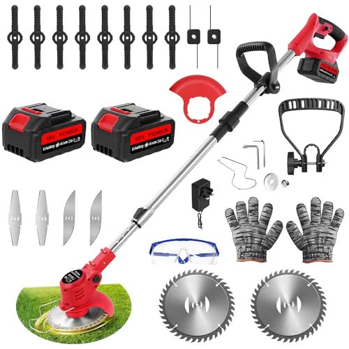 Cordless 48V Grass Strimmer with 2 Batteries & 3 Blades