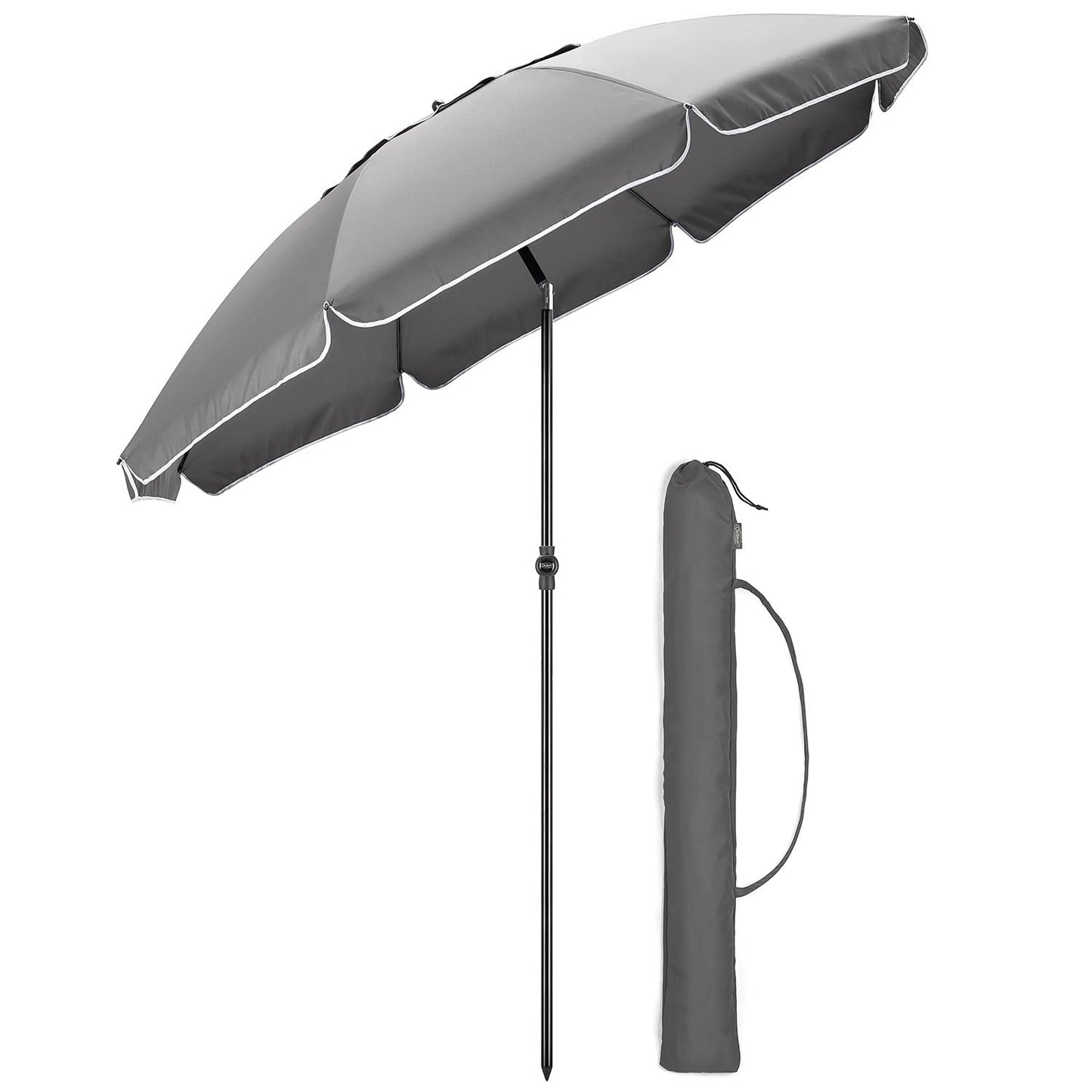 CHRISTOW Portable Beach Parasol Tilting Garden Sunshade Umbrella UV Resistant 2m (Grey)