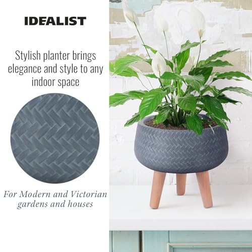 IDEALIST 11 Inch Plaited Sage Green Reinforced Stone Bowl Planter | Large Bonsai Pot on Legs | Indoor Plant Pot D28 H26 cm, 10 litres
