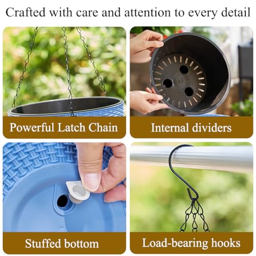 WOWEI 2 Pack Hanging Basket Outdoor Self Watering Hanging Plant Pot with Water Reservoir & Drain Hole Outdoor Hanging Baskets for Plants with Chains for Garden Flower Planter (Black, L)