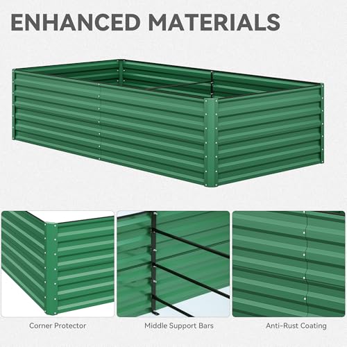 YITAHOME 2Pcs Outdoor Raised Garden Bed Kit 240x120x58cm, Raised Beds Thickened Zinc-Aluminum-Magnesium Metal Raised Beds for Garden with Support Rod & Gloves for Vegetables Flowers Fruits (Green)