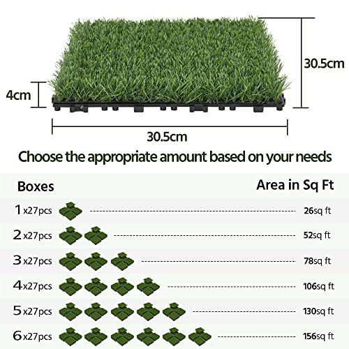 Yaheetech Artificial Grass Turf Indoor Outdoor 27PCS 31 * 31cm Artificial Grass Emulation Plant Dog Trainning Simulation Grass Doormats Dirty Remove Antislip for Garden, Patio, Lawn, Balcony